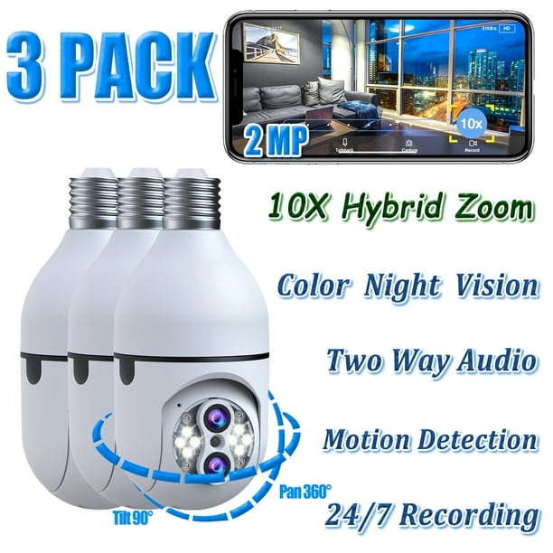Toguard 3 Pack SC11 10X Hybrid Zoom Light Bulb Security Camera Outdoor