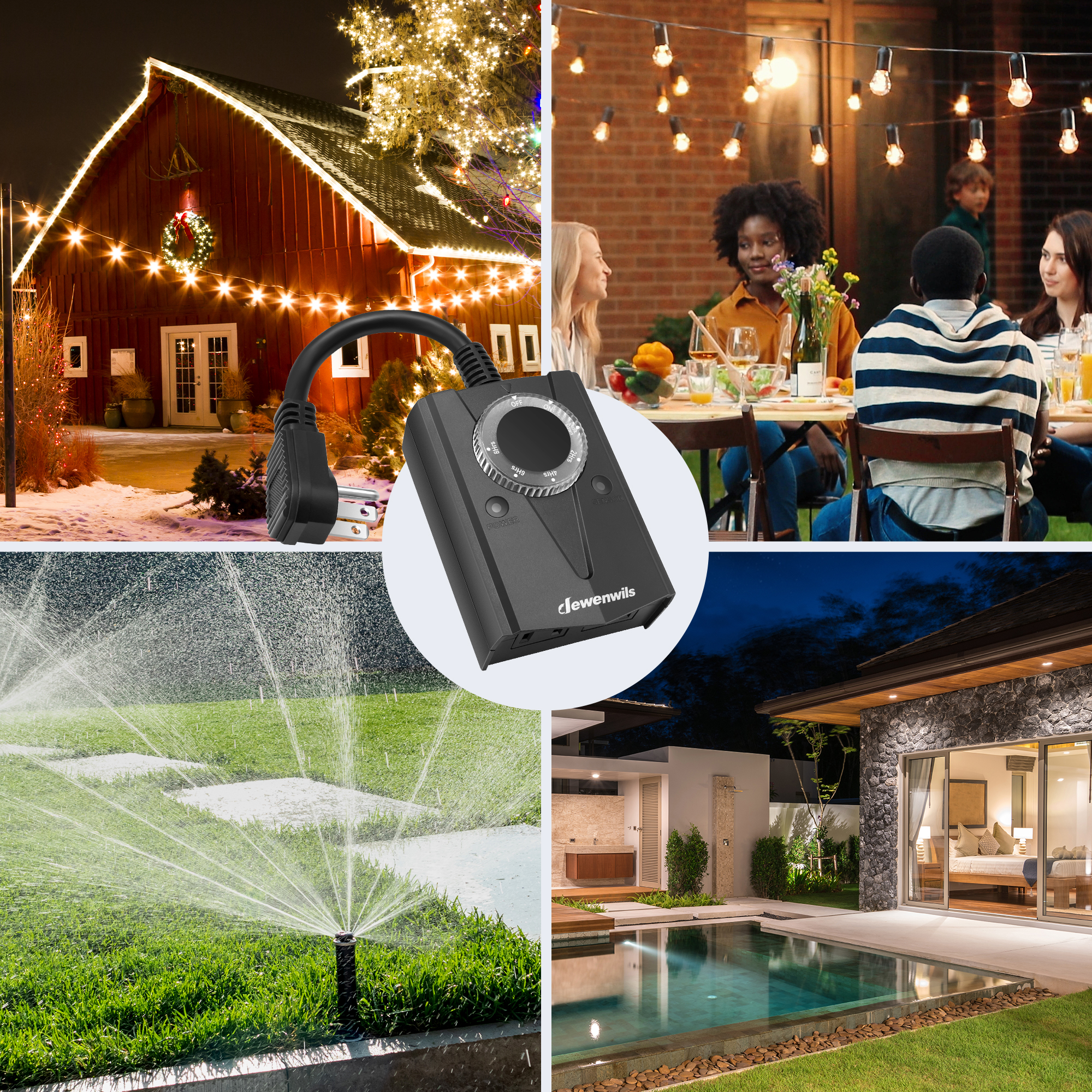 DEWENWILS Outdoor Light Timer Waterproof, Plug in Timer Switch, Electrical  Outlets for Holiday Decoration Lights, String Lights, 15A 1/2HP UL Listed 
