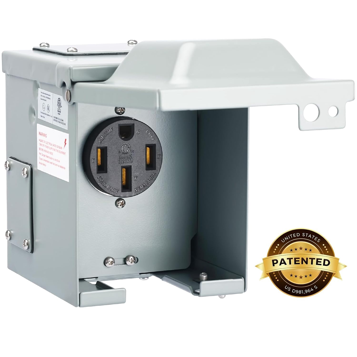 RVGUARD 50 Amp 125/250 Volt RV/EV Power Outlet Box, Enclosed Lockable Weatherproof Outdoor Electrical NEMA 14-50R Receptacle Panel, ETL Listed