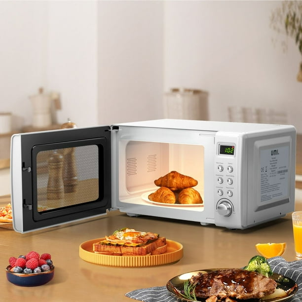 Horno Microondas Retro de Encimera 20 L 700 W Compacto con 5 Micro Potencias Función de Descongelación para Casa Oficina Blanco