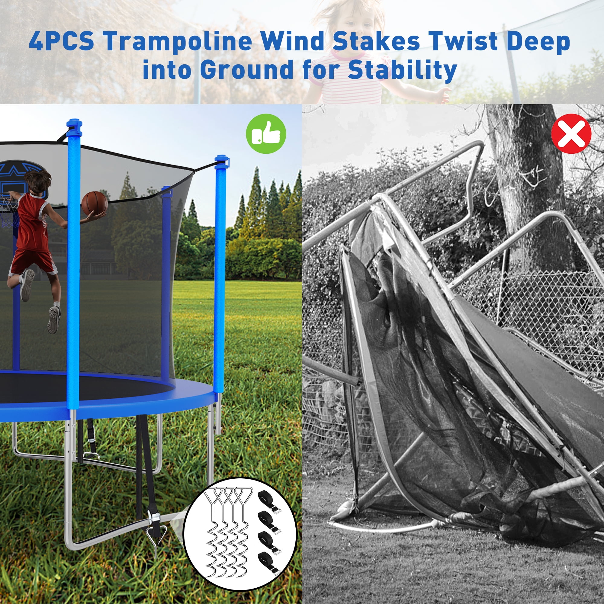 CITYLE Trampoline 12FT Trampoline for Kids and Adults, Outdoor Trampoline with Lights, Trampoline with Enclosure, Basketball Hoop, Wind Stakes, Ladder, Weather Resistant, Easy Assembly, Last Long