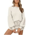 thumbnail image 1 of Babysbule Womens Fall Plus Top Sets Sales Women's Fashionable Solid Color Lantern Long Sleeved Patchwork Drawstring Straight Shorts Casual Set, 1 of 6