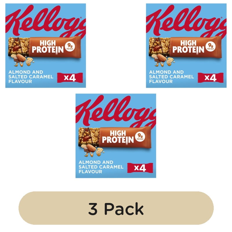 Kellogg's High Protein Salted Caramel & Almond Cereal Bar 4 x 35g, British Import (Pack of 3)