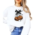 thumbnail image 3 of Halloween Sweatshirt for Women, Teens and Kids Jack-O-Lantern Pumpkin & Black Bow Sweater White Sweatshirt Adult Medium, 3 of 4