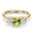 thumbnail image 3 of Gem Stone King 18K Yellow Gold Plated Silver Green Peridot and Lab Grown Diamond Engagement Ring for Women | 2.00 Cttw | Round 6MM | Gemstone August Birthstone | Size 6, 3 of 6