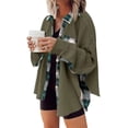 thumbnail image 1 of GHSDFBB Womens Waffle Knit Plaid Shacket Boyfriend Button Down Shirt Jacket Loose Long Sleeve Tops, 1 of 6
