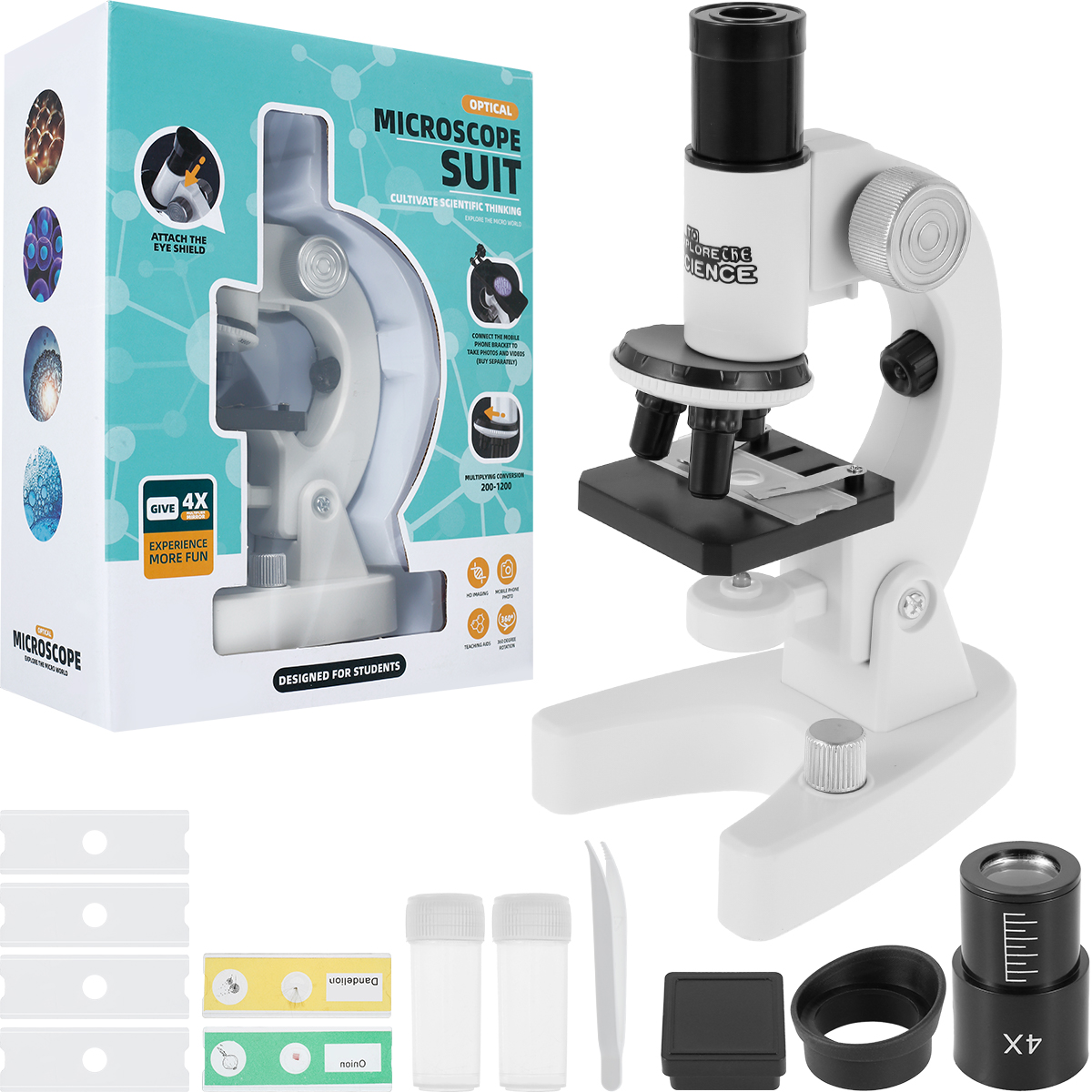 BOBASH Biological Microscope Kit for Kids Beginners 200X 400X 1200X