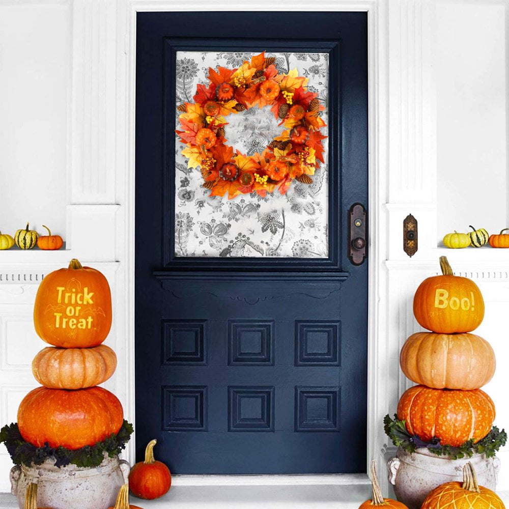 Couronne D'Automne Artificielle - Diamètre 12 Cm, Feuilles D'Érable, Citrouilles, Baies, Pour Déco Halloween/Thanksgiving - 9