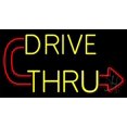 thumbnail image 1 of Red Drive Thru With Curved Arrow LED Neon Sign 13 x 24 - inches, Clear Edge Cut Acrylic Backing, with Dimmer - Bright and Premium built indoor LED Neon Sign for restaurant window and interior decor., 1 of 7