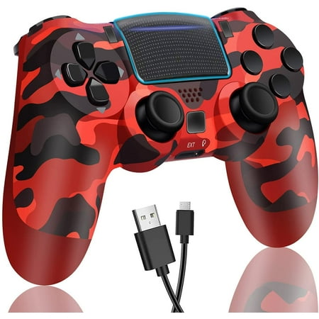 Wireless Game Controller Compatible with PS4 Game Pad Joysticks with 6-Axis Motion Sensor- Red Camo