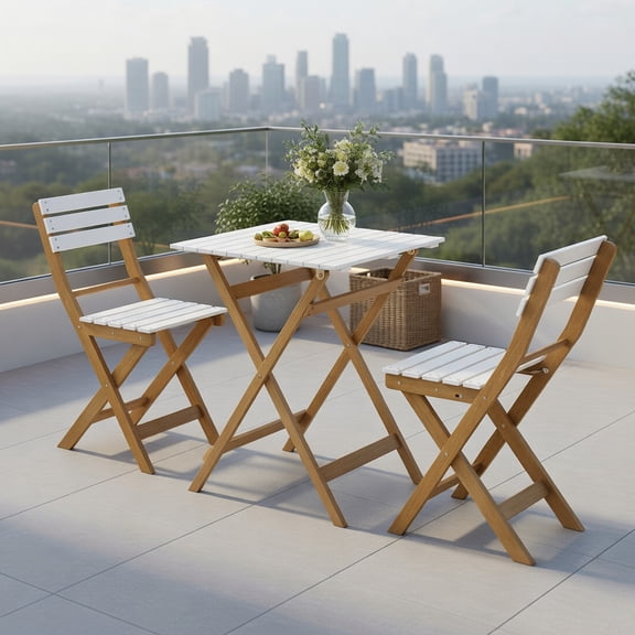 Spaco 3 Piece Folding Patio Bistro Set with Foldable Design, Acacia Wood Porch Chairs and Square Table for Patio, Garden, Backyard, Black