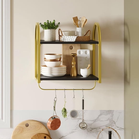 Estantes de Pared Flotantes para Cocina, Rústicos de Madera con Soporte Fuerte Pinmoco 6H-BLK
