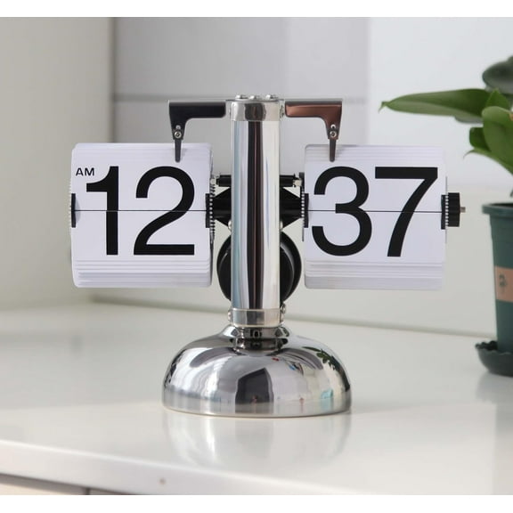 Retro Flip Clock - Mechanical Digital Desk Clock With Internal Gear Operation - Battery Powered for Home Office Decor - White