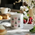 thumbnail image 2 of Coquette Pink Bow Christmas Tree Coffee Mugs, Merry Christmas Ceramic Coffee Mug, Pink Xmas Coffee Cup, Christmas Holiday Drinking Party Mugs for Table Decortaions, 11oz Ceramic Cup White, 2 of 6