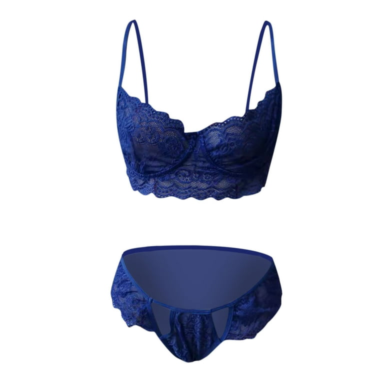 Sweet Longline Bra & Thong Set - Blue Floral – Lounge Underwear