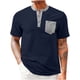 thumbnail image 1 of Mens Manga Corta Botón Abajo Camisas con Diseño de Bloque de Color de Bolsillo, Cuello Redondo Blusa de Moda de Ocio, 1 of 4