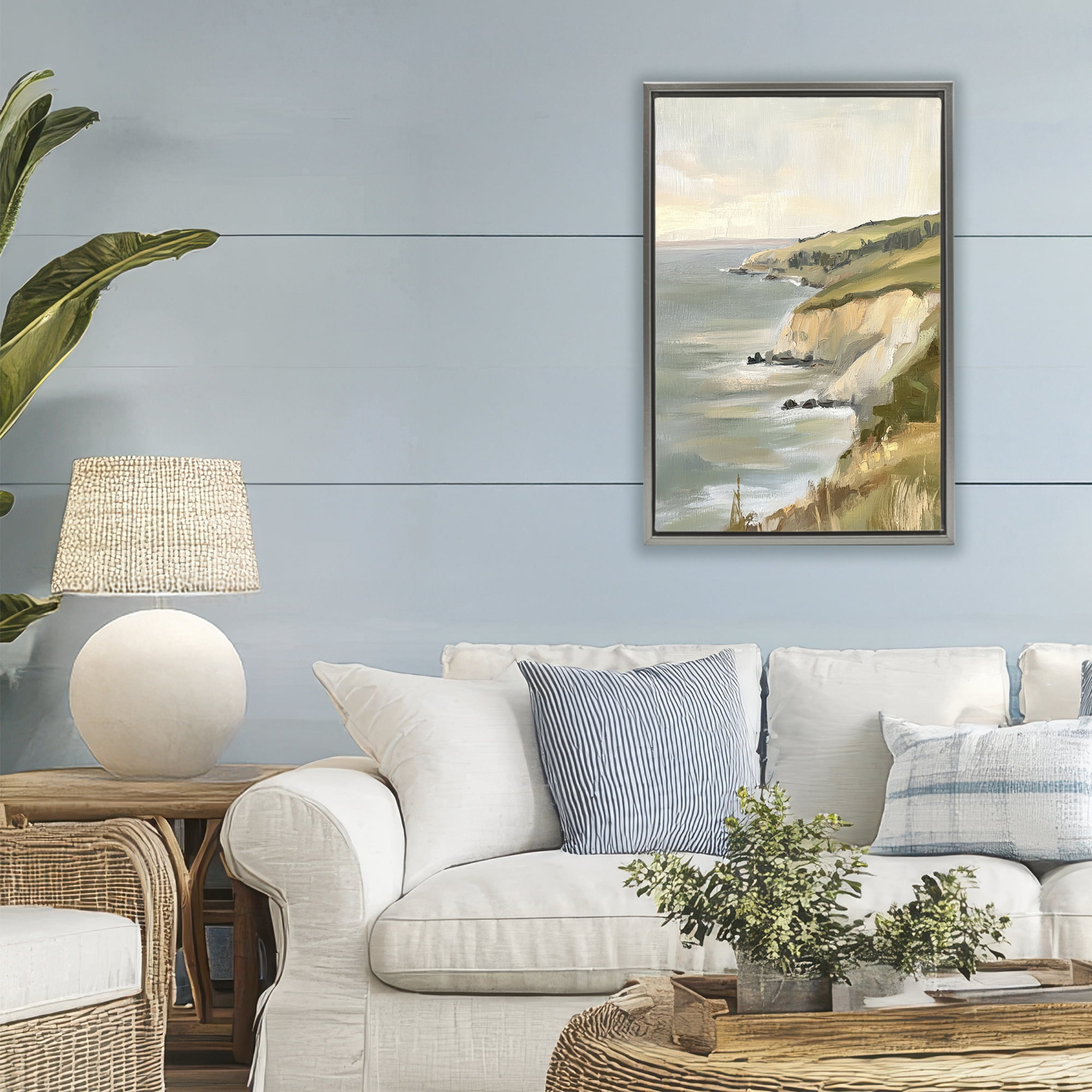 Stupell Industries Cliffs Off The Sea Gray Framed Floater Canvas Wall Art, design by Petal Prints Design
