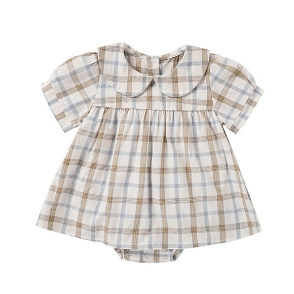 Infant Baby Girls Plaid Short Bubble Sleeve Romper Dress Outfit Clothes For Kids Vêtements Pour Enfants Size 3-6 Months