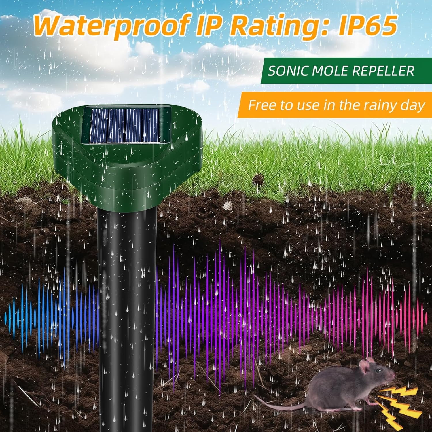 KingFurt 8 Pack Solar Mole Repellent Outdoor, Ultrasonic Mole Repellent Stakes for Lawn Garden Yard