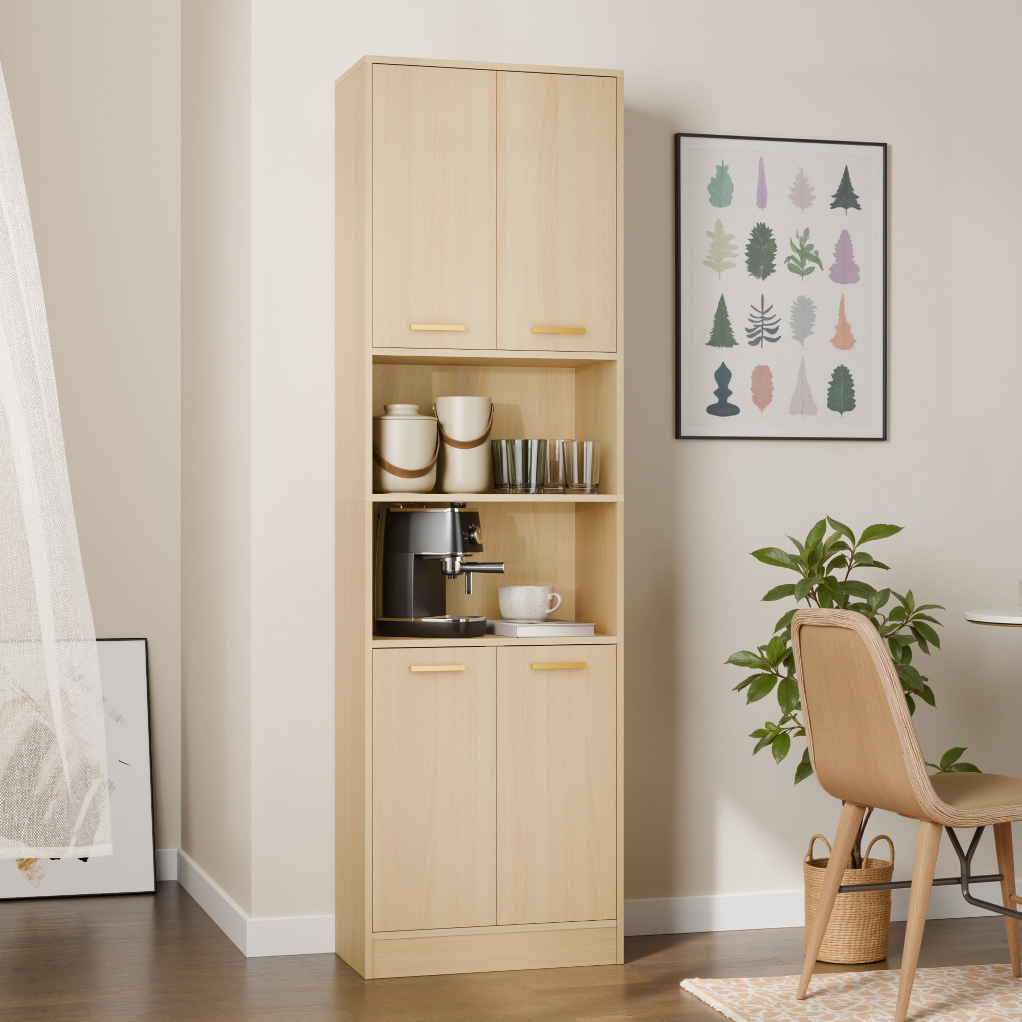 Cozy Castle Versatile Storage Option Pantry Cabinet with Adjustable Shelves, Wood Oak