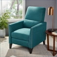 thumbnail image 4 of Recliners for Living Room, Mid Century Push-Back Fabric Recliner with Side Pocket, Rivet Accents & Birch Legs | Teal, 4 of 15