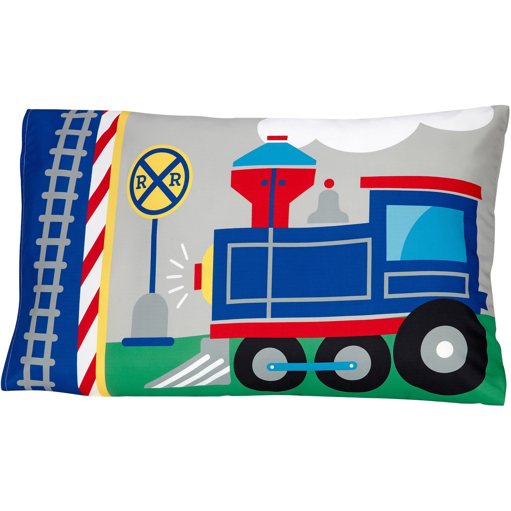 Everything Kids Trains 4 Piece Toddler Bed Set, Comforter Pillowcase, Top Sheet, Fitted Sheet, Boy