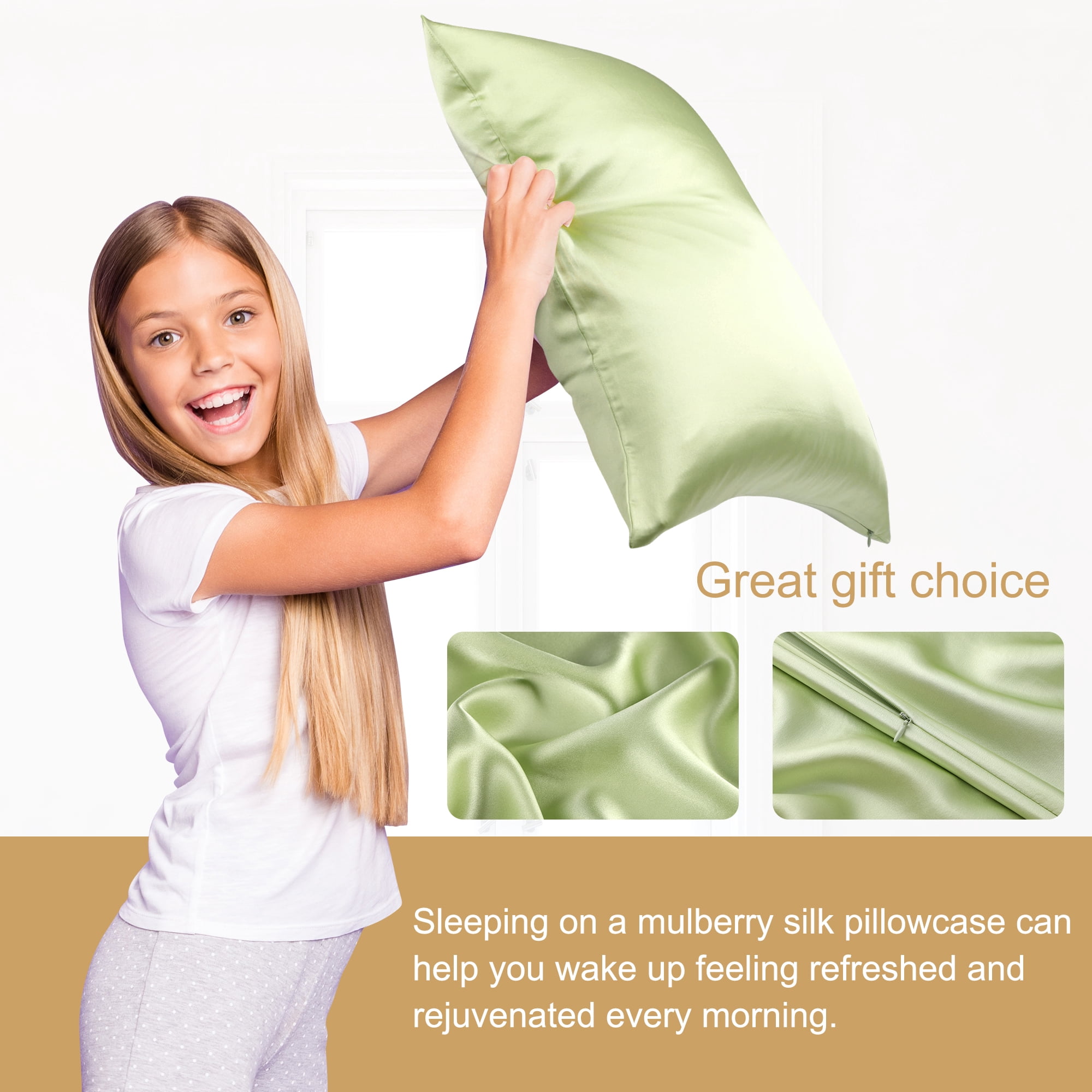 PiccoCasa Silk Pillowcases Set of 4, Travel(14"x20"), Fruit Green