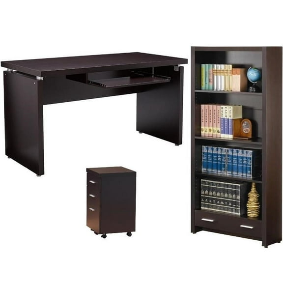 Home Square 3 Piece Set with Writing Desk Mobile File Cabinet and Bookcase