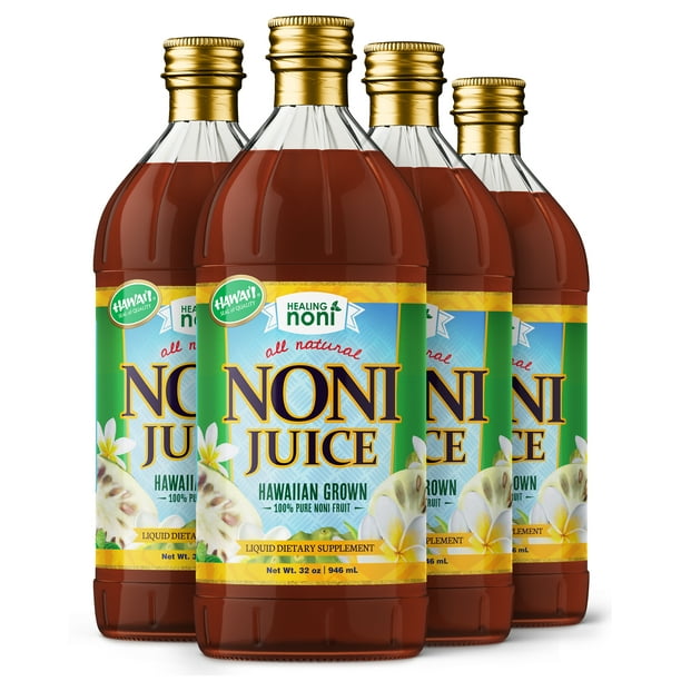 Healing Noni Hawaiian Noni Juice 4 Pack of 32oz Glass Bottles
