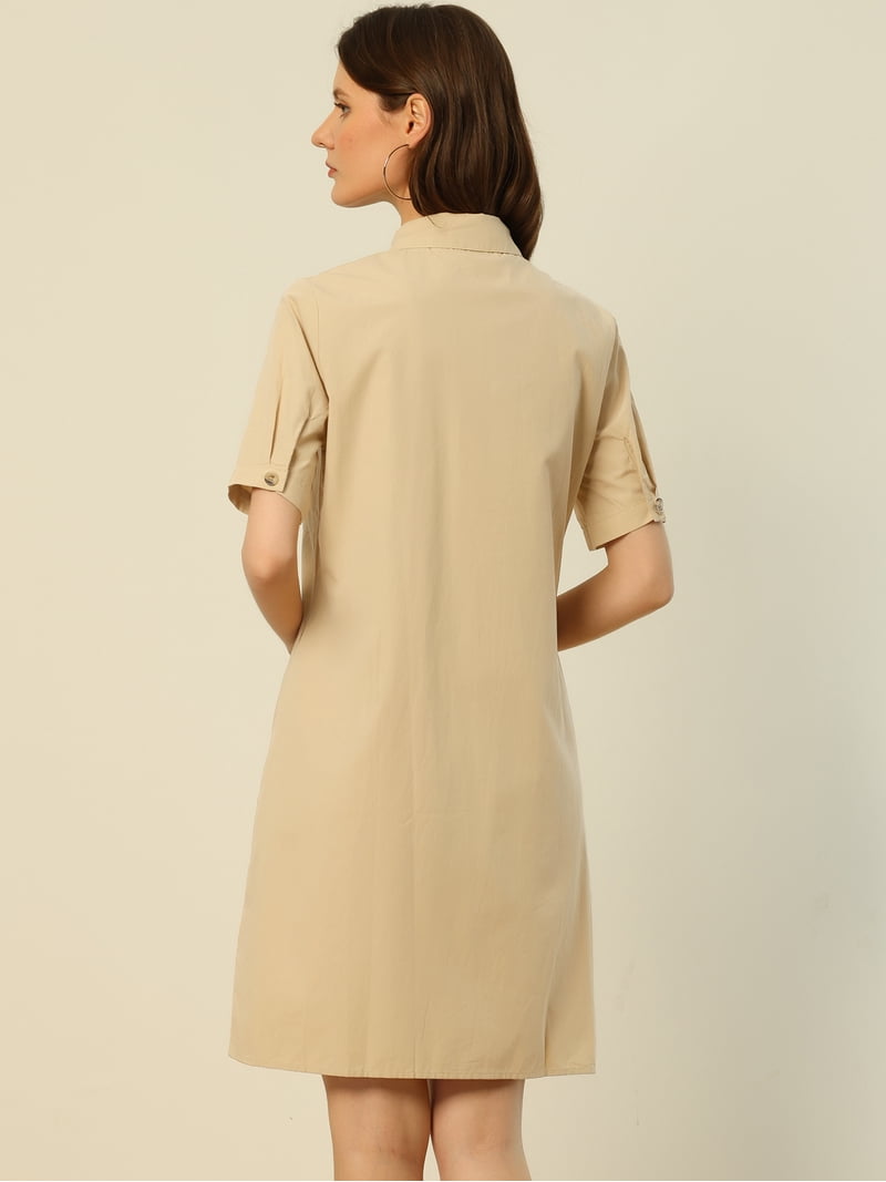 short sleeve khaki dress Daring Diva Collared Short Sleeve Pocket Belt Button up Shirt Dress M Khaki, Women's, Size: Medium, Brown