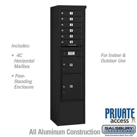 Salsbury Industries  17.75 x 72.125 x 18.5 in. Free-Standing 4C Horizontal Mailbox Unit - Front Loading - Private Access, Black
