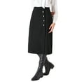 thumbnail image 1 of Falda lápiz para mujer Inspire Chic, ideal para el trabajo, con cintura alta elástica y decoración de botones, midi, color negro, 1 of 1