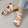 thumbnail image 4 of HAOTAGS Womens Summer Sandals Single Band Roman Square Toe Strappy Casual Beach Shoes White Size 9, 4 of 9