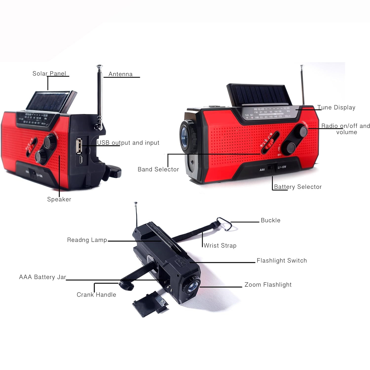 VIEROLA Solar Crank Radio, Portable Emergency Weather Radio with AM/FM/Noaa Mode, Comes with 2000mAh Power Bank and Flashlight