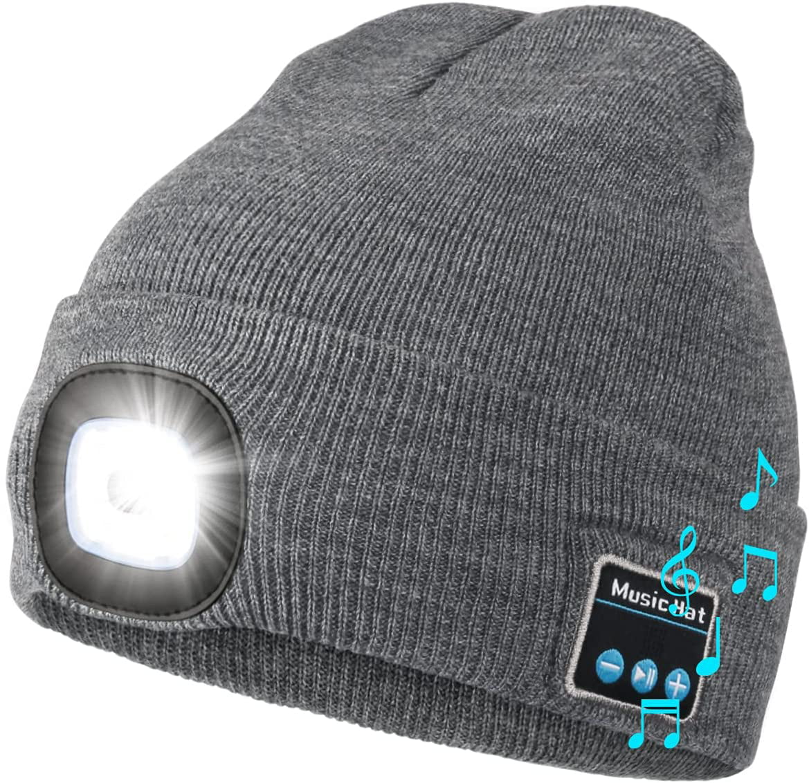 Unisex Bluetooth 5.0 Music Beanie Hat Handsfree Speaker LED Head Lamp Light Hat 