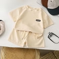 thumbnail image 2 of Nwiuh Toddler Boys 2 Piece Outfit Summer Short Sleeve with Elastic Waist Shorts Kids Casual Breathable Clothes Set Beige for Size 11-12 Years, 2 of 5