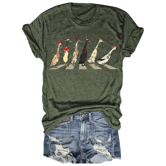 KHONTS Women's Summer Graphic Printed T-Shirt Funny Cute Animal Graphic Tees Casual Crew Neck Casual Fashion Tops Army Green XL