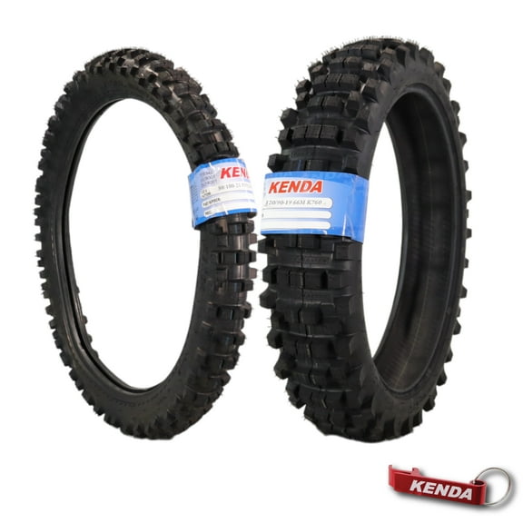 Kenda Trakmaster K760 80/100-21 Front and 120/90-19 Rear Tires for Motorcycles, Dirt Bikes, and City Bikes - Durable Off-Road & Street Performance with Keychain (2 Pack)