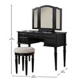 Bobkona St. Croix 3 Fold Mirror Vanity Table with Stool Set, Black