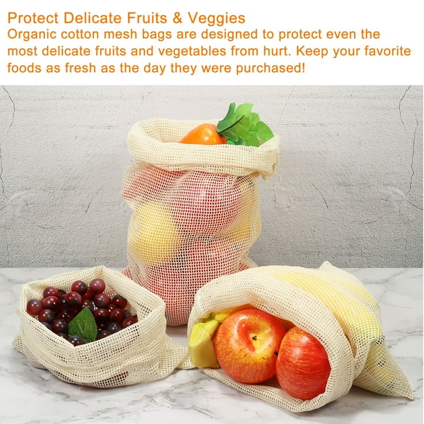 Uxcell Food Storage Bag 12PCS Cotton Reusable Produce Bags Mesh Bags for Grocery Freezer Fruit Vegetables Beige Walmart Business Supplies