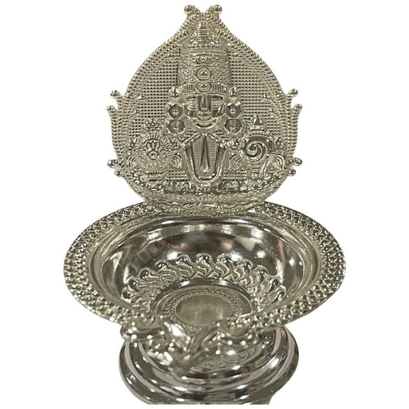 925 Sterling Silver Hallmarked Handcrafted Tirupathi Balaji Deepak (Diya) Height & Weight: Diya Medium (Ht =2.75 inch, Wt =32.0 grams)