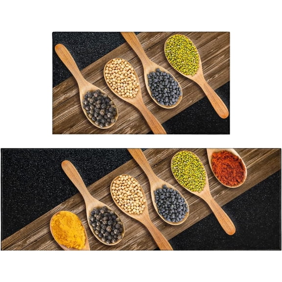 Spices Kitchen Rugs and Mats Set 2 Pieces - 17x47 17x30 - Non Skid and Washable Anti Fatigue Mats for Kitchen Floor - Cushioned Runner Rugs Kitchen Mats for Standing