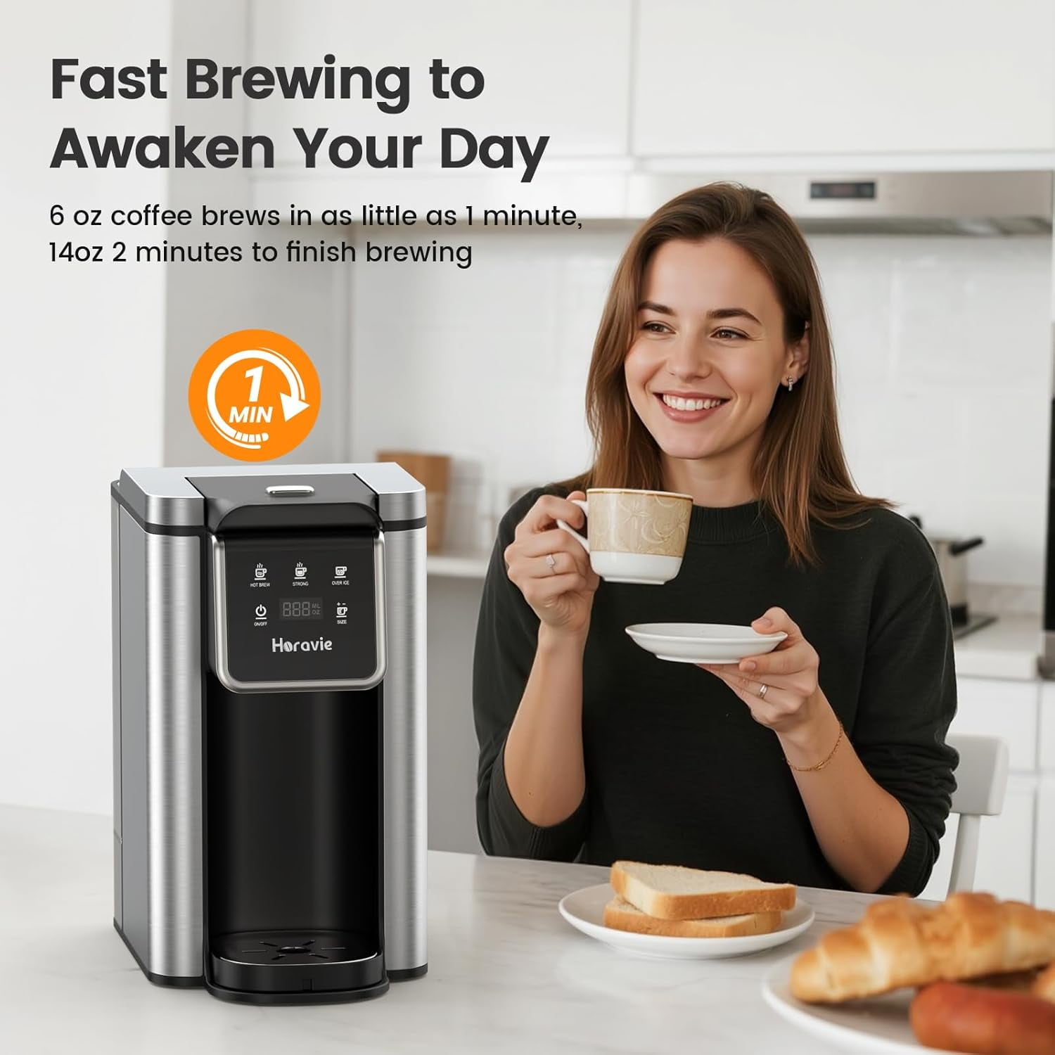 Single Serve Coffee Maker for K-Cup Pod and Grounds, Hot and Iced Coffee Maker, 6 to 14oz Brew Sizes, 50oz Removable Reservoir, Strong Button Feature, Fit 6.5" Mugs, Stainless Steel, Black