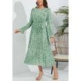 thumbnail image 3 of Floral Print Ruffle Front Pleated Dress for Women Mid-Calf Length Green Large, 3 of 4