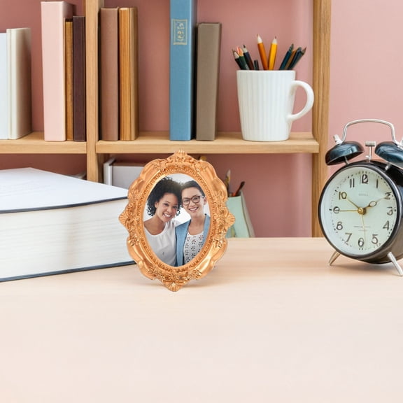 LEORX 3Pcs Vintage Golden Picture Frames Resin Material Small Frames for Travel and Display