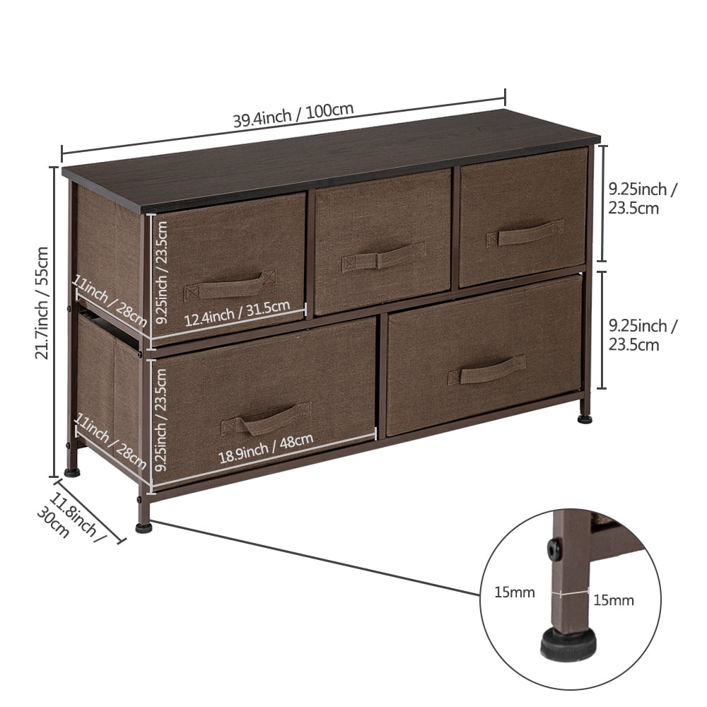 Kepooman 2-Tier Dresser Organizer, 5 Cube Fabric Dresser Tower for Bedroom/Hallway/Entryway/Closets