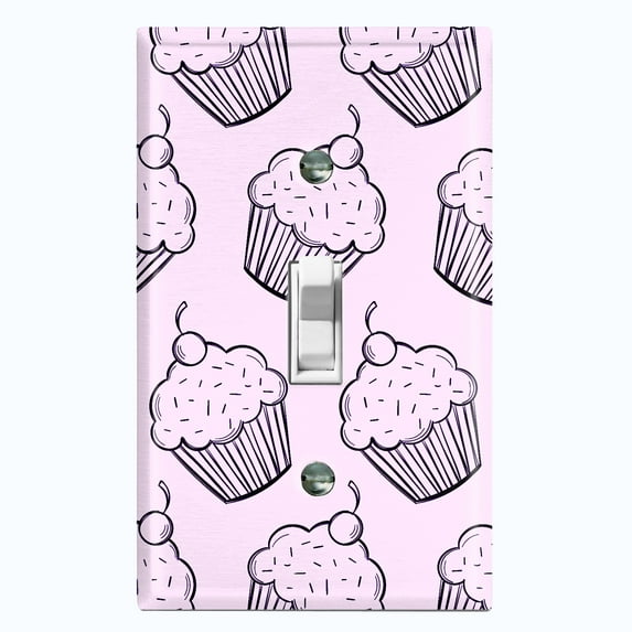 Metal Light Switch Wall Plate Outlet Cover (Cupcake Sprinkles Dessert Treat Pink Pattern - Single Toggle)