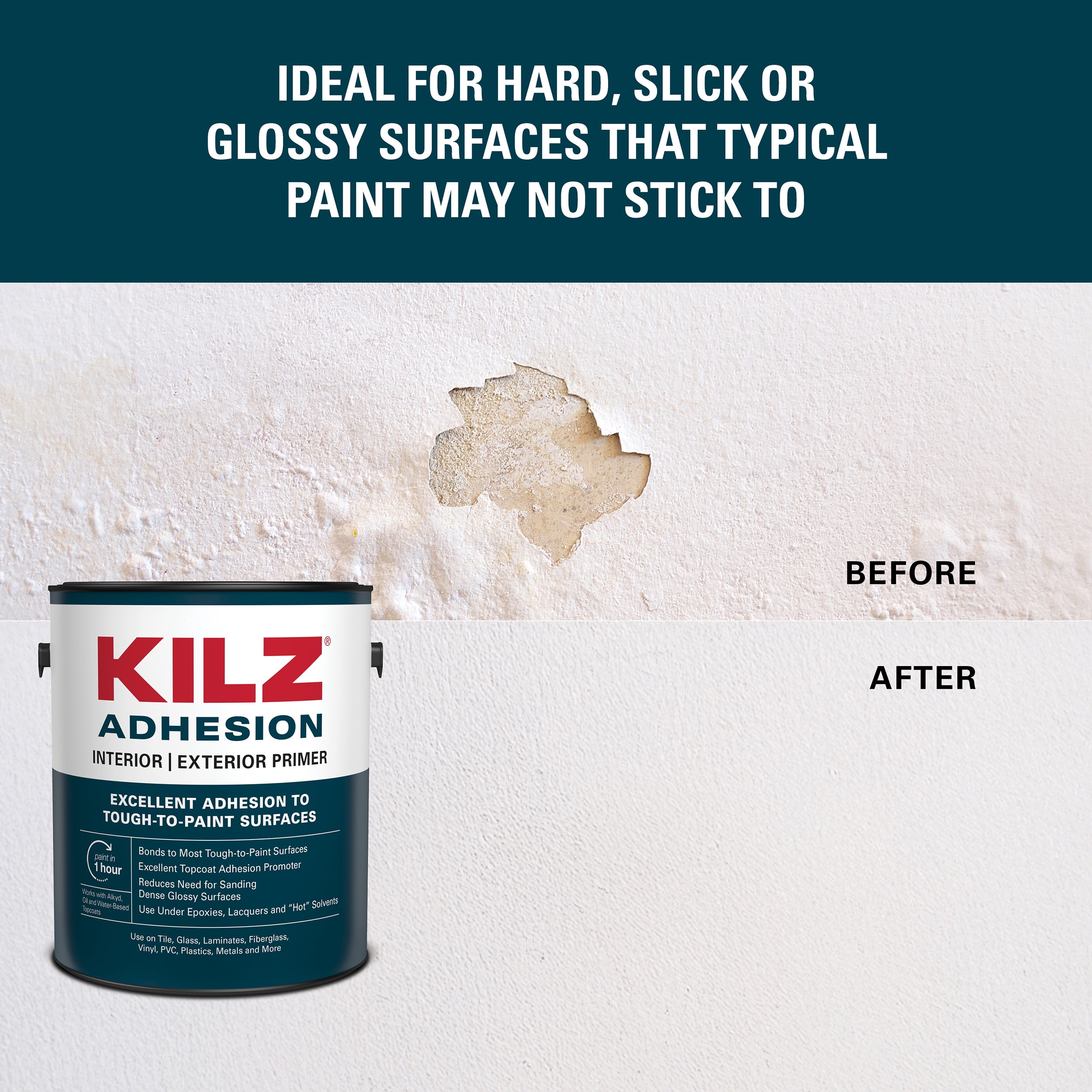 KILZ Adhesion Interior/Exterior Water-Based Bonding Primer, 1 Quart