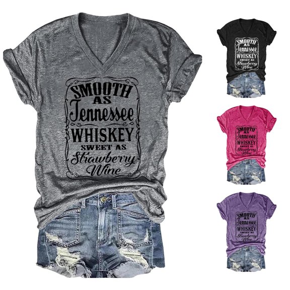 xfsWaSs T Shirts for Women V Neck Letter Print Short Sleeve T Shirt Casual Summer Tops Ladies Tee Shirts Soft Basic Tshirts