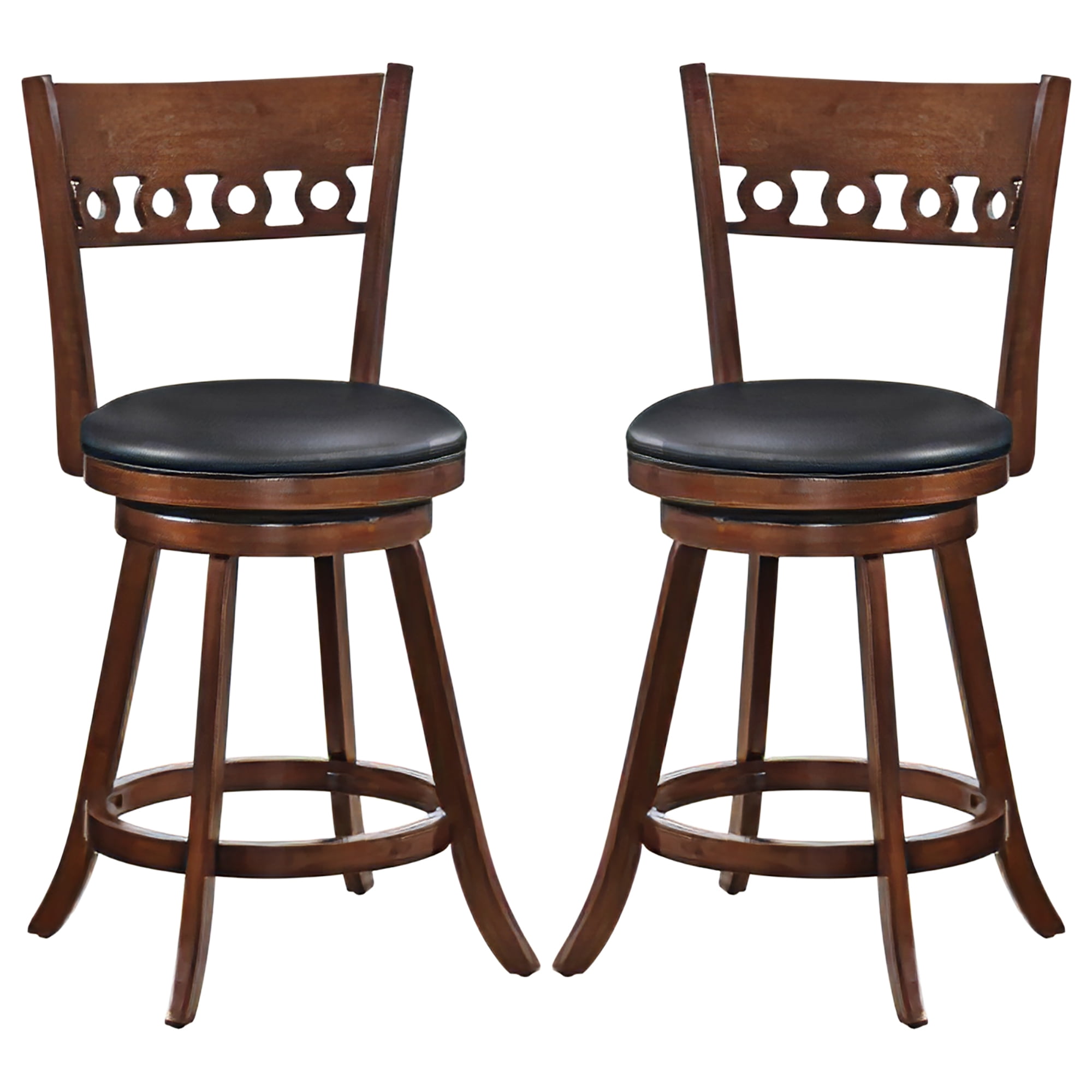 Gymax 2PCS 24.5'' Counter Height Bar Chairs Swivel Bar Stools w/ Rubber Wood Frame